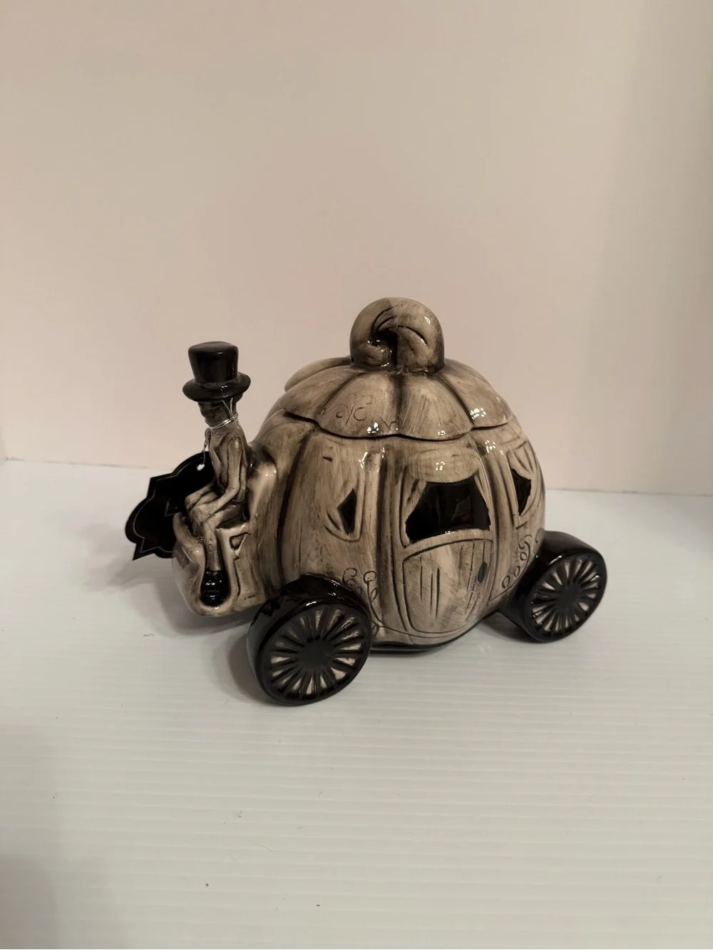 10 Strawberry St. Gray Halloween Stagecoach With Skeleton Cookie/Candy Jar NWT